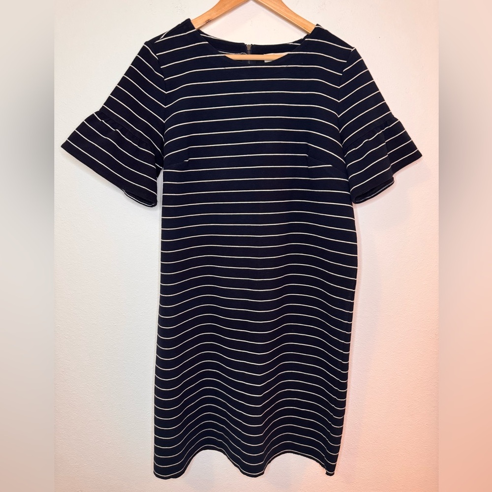 LOFT Navy and White Striped Midi Dress